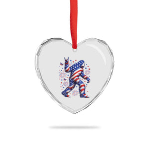 Funny Patriotic Bigfoot Heart Crystal Glass Ornament 4th Of July Freedom