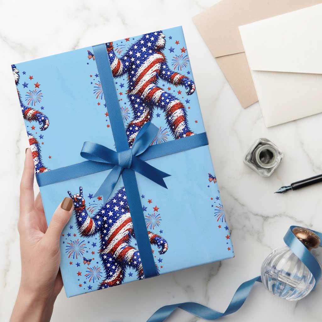 Funny Patriotic Bigfoot Wrapping Paper Roll 4th Of July Freedom