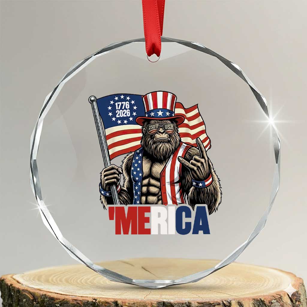 Funny Patriotic Bigfoot Merica Rock Crystal Glass Ornament USA 250th Anniversary TS12 Transparent Glass 3'' Circle Print Your Wear