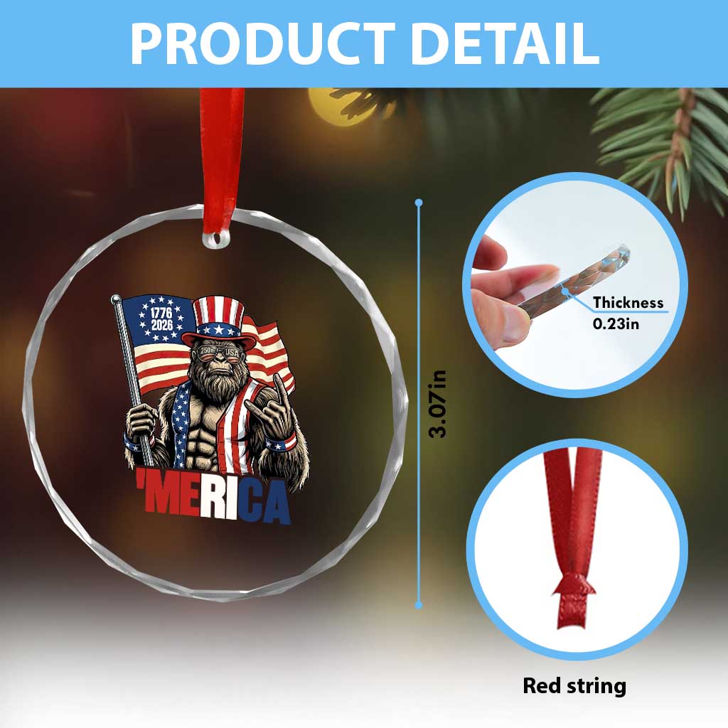 Funny Patriotic Bigfoot Merica Rock Crystal Glass Ornament USA 250th Anniversary TS12 Print Your Wear