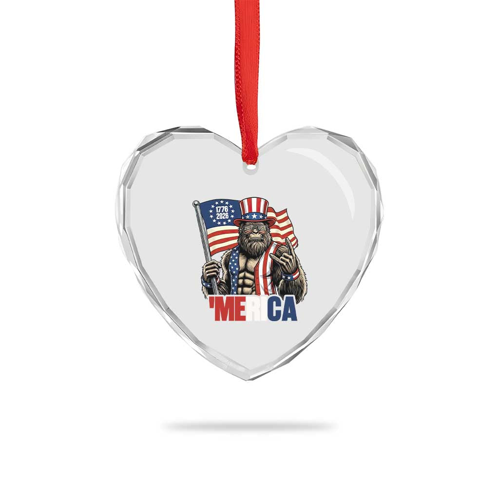 Funny Patriotic Bigfoot Merica Rock Heart Crystal Glass Ornament USA 250th Anniversary TS12 Print Your Wear