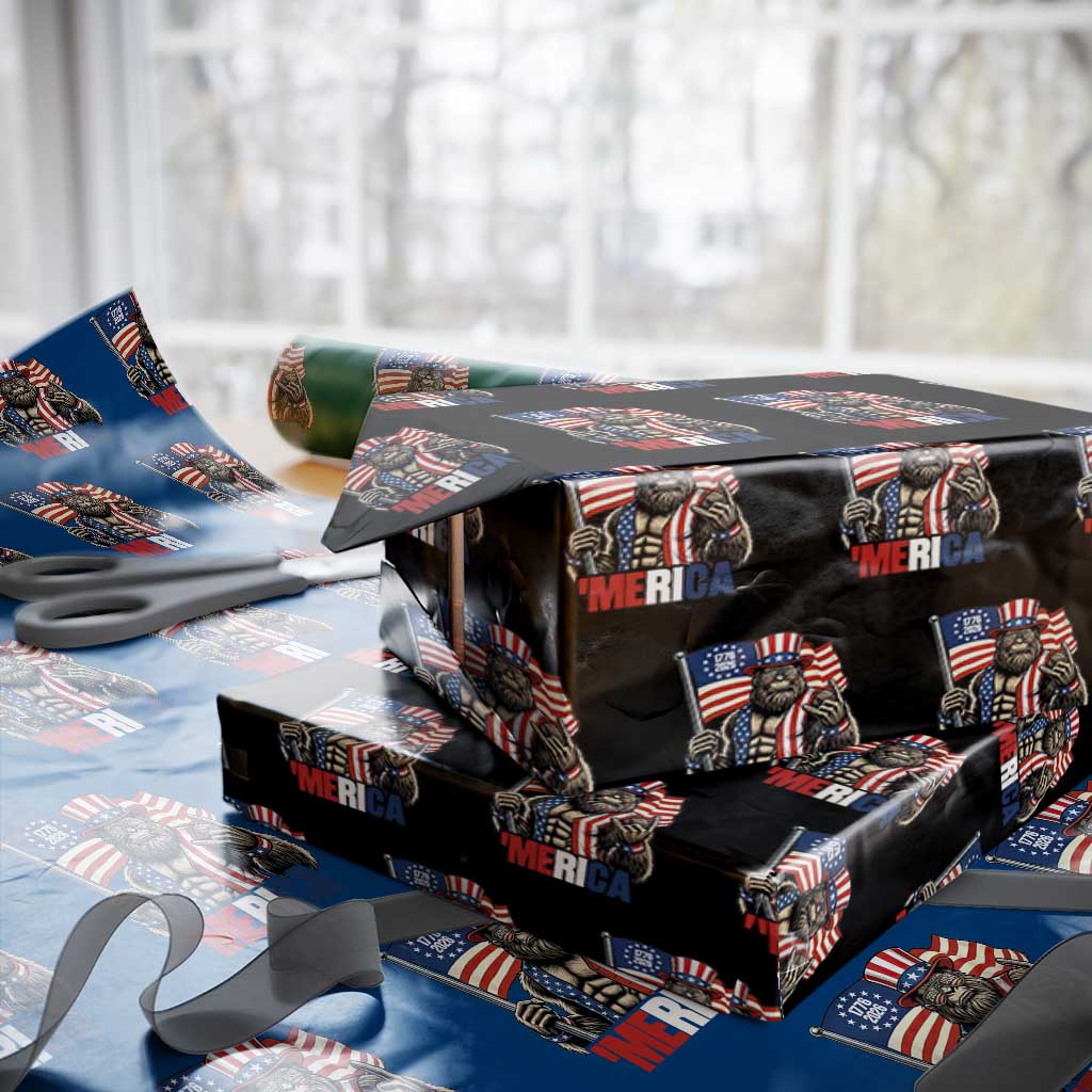 Funny Patriotic Bigfoot Merica Rock Wrapping Paper Roll USA 250th Anniversary TS12 Black Print Your Wear