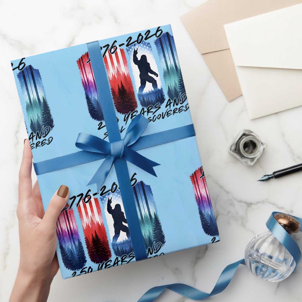 Funny Patriotic Bigfoot Wrapping Paper Roll 250 Years And Still Undiscovered TS12 Light Blue Print Your Wear