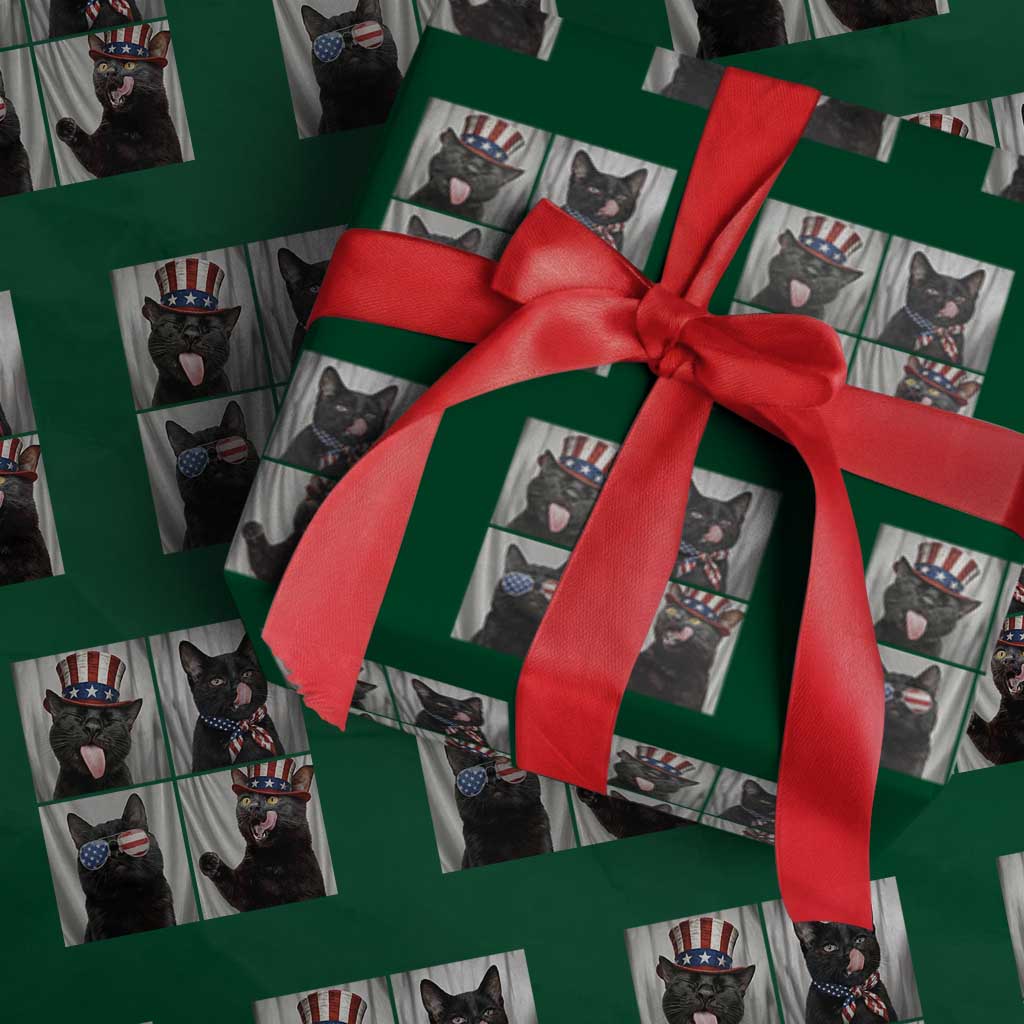Funny Patriotic Black British Shorthair Cat Selfie Wrapping Paper Roll TS12 Green Print Your Wear