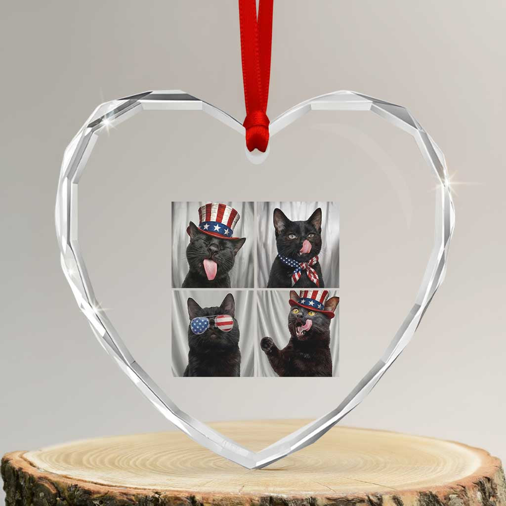 Funny Patriotic Black British Shorthair Cat Selfie Heart Crystal Glass Ornament TS12 Transparent Glass 3'' Heart Print Your Wear