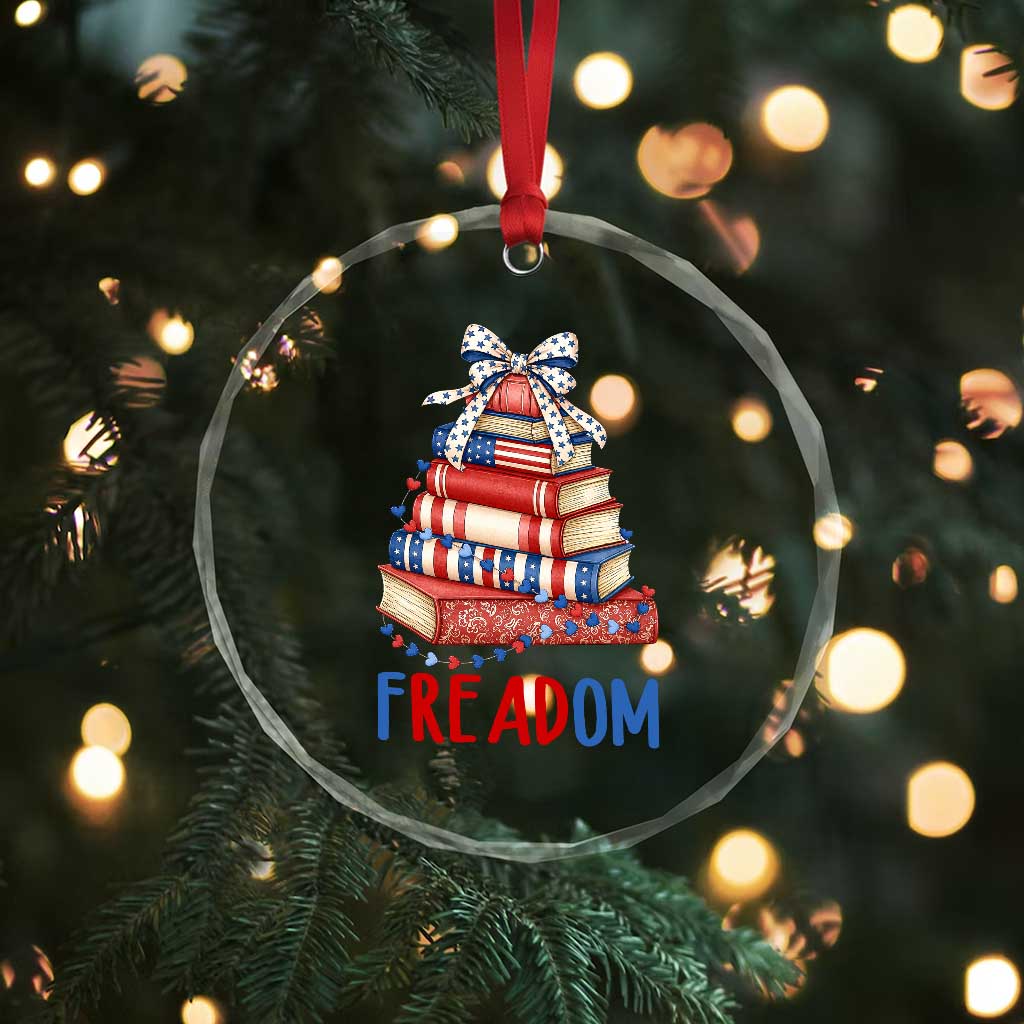 Funny Patriotic Book Lover Gift Crystal Glass Ornament Freadom TS12 Print Your Wear