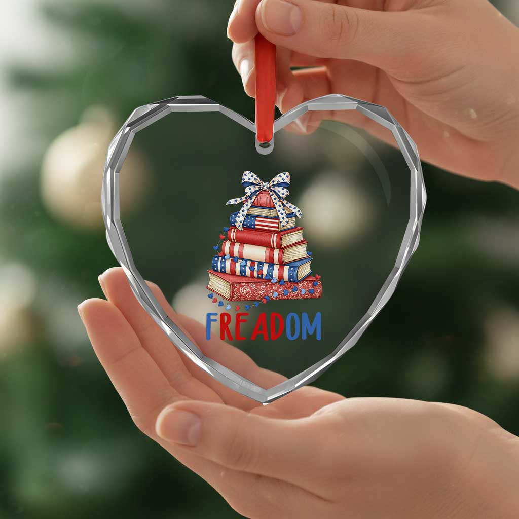 Funny Patriotic Book Lover Gift Heart Crystal Glass Ornament Freadom TS12 Print Your Wear