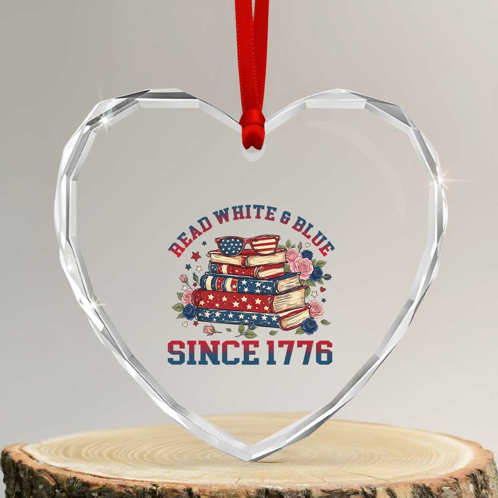 Funny Patriotic Book Lover Gift Heart Crystal Glass Ornament Read White Blue Since 1776 TS12 Transparent Glass 3'' Heart Print Your Wear