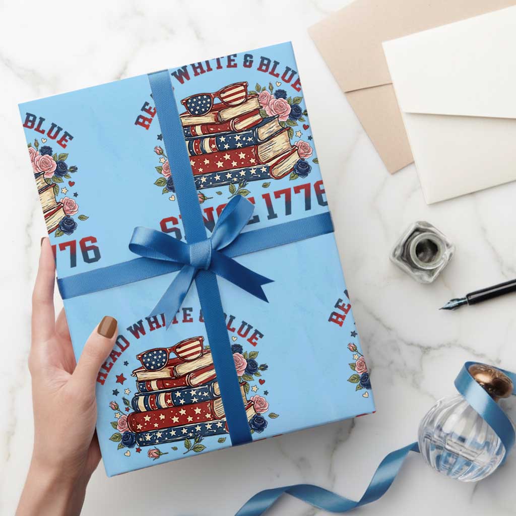 Funny Patriotic Book Lover Gift Wrapping Paper Roll Read White Blue Since 1776 TS12 Light Blue Print Your Wear