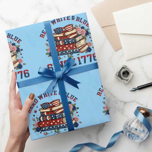 Funny Patriotic Book Lover Gift Wrapping Paper Roll Read White Blue Since 1776 TS12 Light Blue Print Your Wear