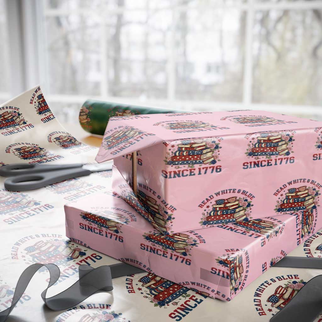 Funny Patriotic Book Lover Gift Wrapping Paper Roll Read White Blue Since 1776 TS12 Light Pink Print Your Wear