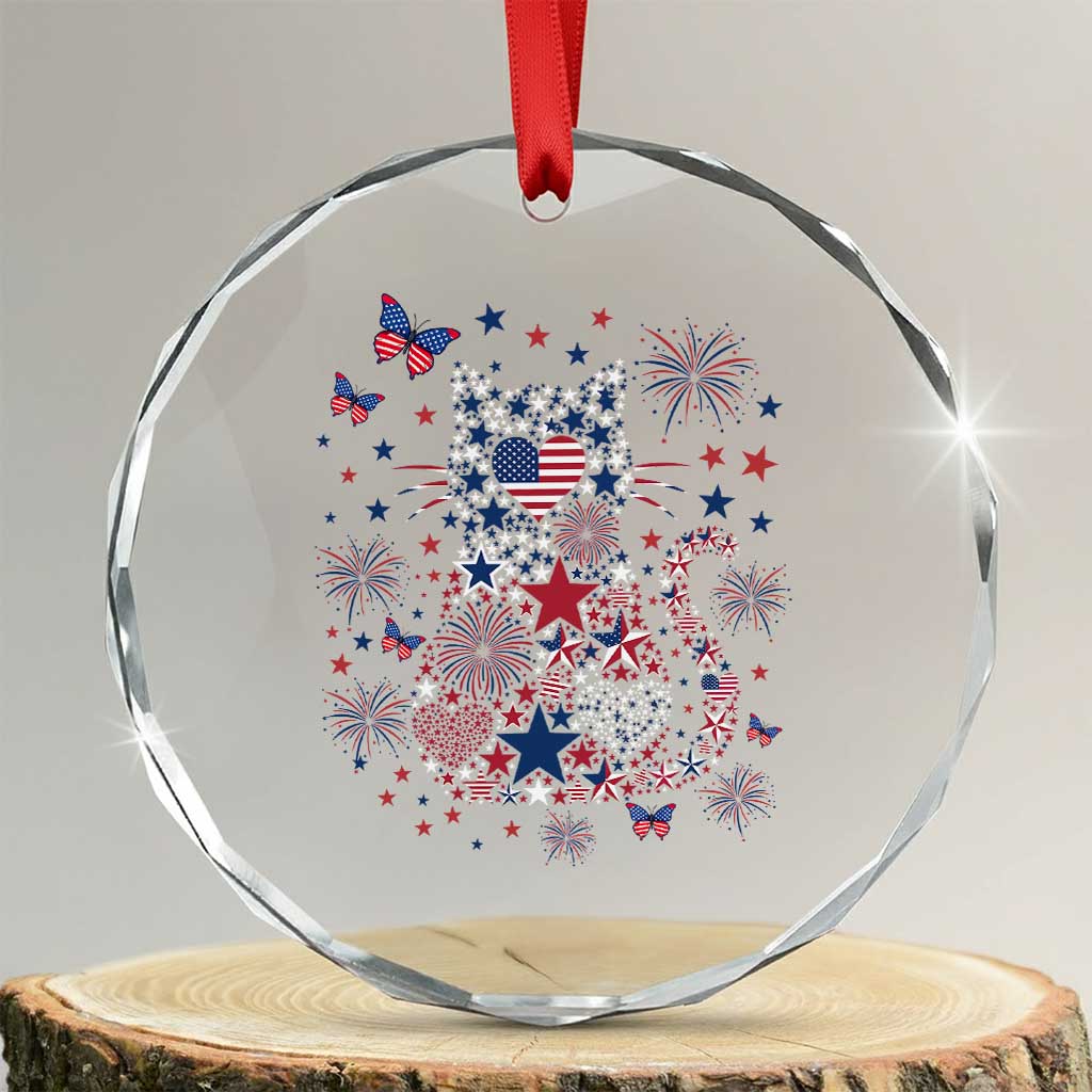 Funny Patriotic Cat Lover Crystal Glass Ornament 4th Of July Freedom TS12 Transparent Glass 3'' Circle Print Your Wear
