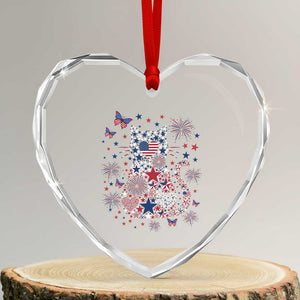 Funny Patriotic Cat Lover Heart Crystal Glass Ornament 4th Of July Freedom