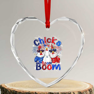 Funny Patriotic Chickens 4th of July Fireworks Heart Crystal Glass Ornament Retro Chicka Boom Boom Hen Rooster Chick Graphic