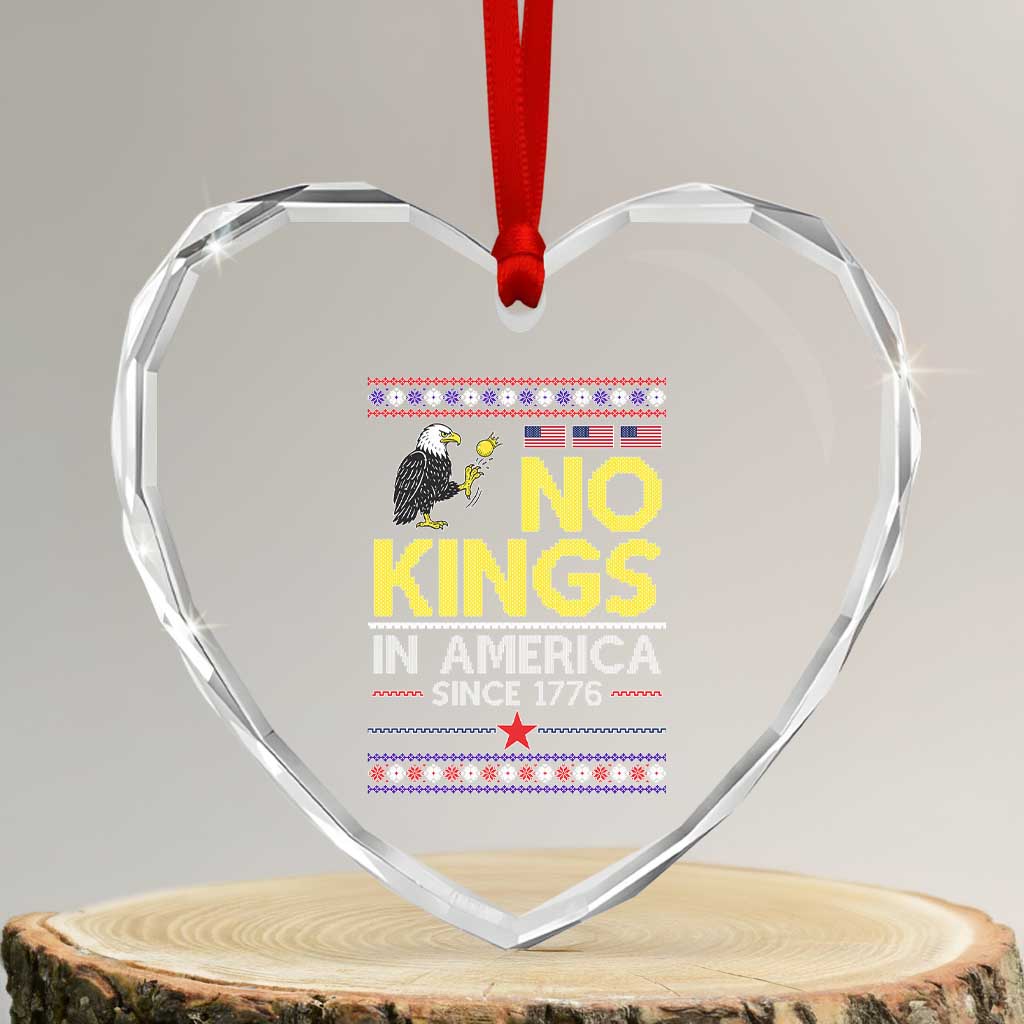 Funny Patriotic Christmas No Kings in America Heart Crystal Glass Ornament Since 1776 Bald Eagle Ugly Sweater TS02 Transparent Glass 3'' Heart Print Your Wear