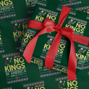 Funny Patriotic Christmas No Kings in America Wrapping Paper Roll Since 1776 Bald Eagle Ugly Sweater TS02 Green Print Your Wear