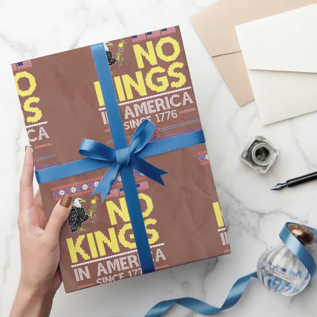 Funny Patriotic Christmas No Kings in America Wrapping Paper Roll Since 1776 Bald Eagle Ugly Sweater TS02 Mocha Print Your Wear