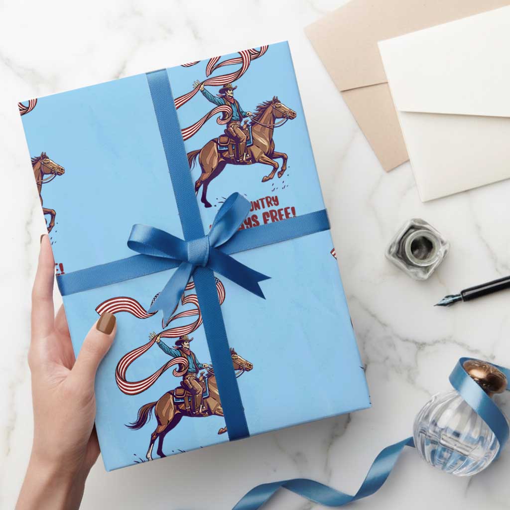 Funny Patriotic Cowboy Wrapping Paper Roll My Country Always Free USA Pride TS12 Light Blue Print Your Wear