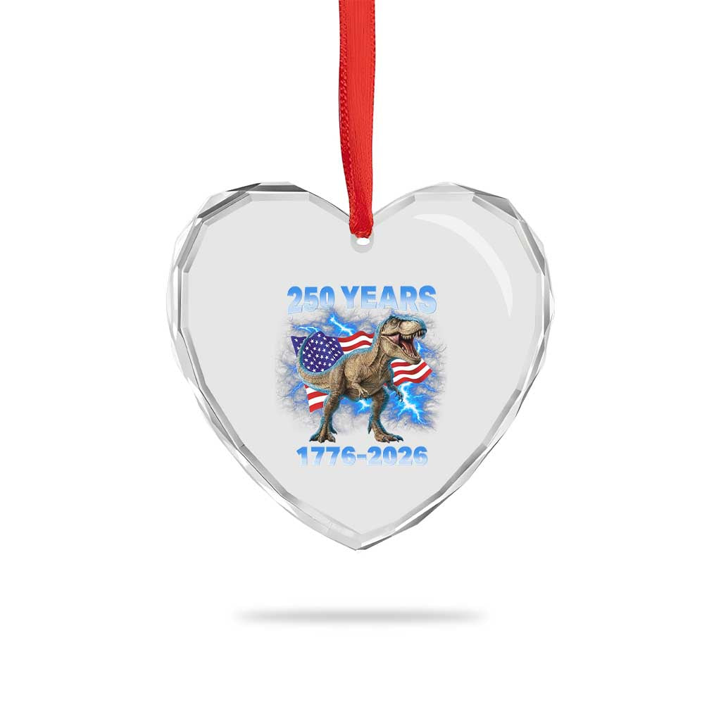 Funny Patriotic Dino Rex 250 Years 1776 2026 Heart Crystal Glass Ornament Dinosaur USA Flag America 250th Anniversary Celebration TS02 Print Your Wear