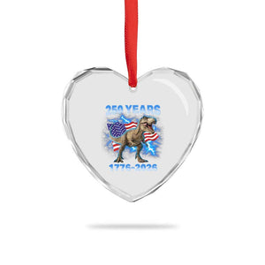Funny Patriotic Dino Rex 250 Years 1776 2026 Heart Crystal Glass Ornament Dinosaur USA Flag America 250th Anniversary Celebration TS02 Print Your Wear