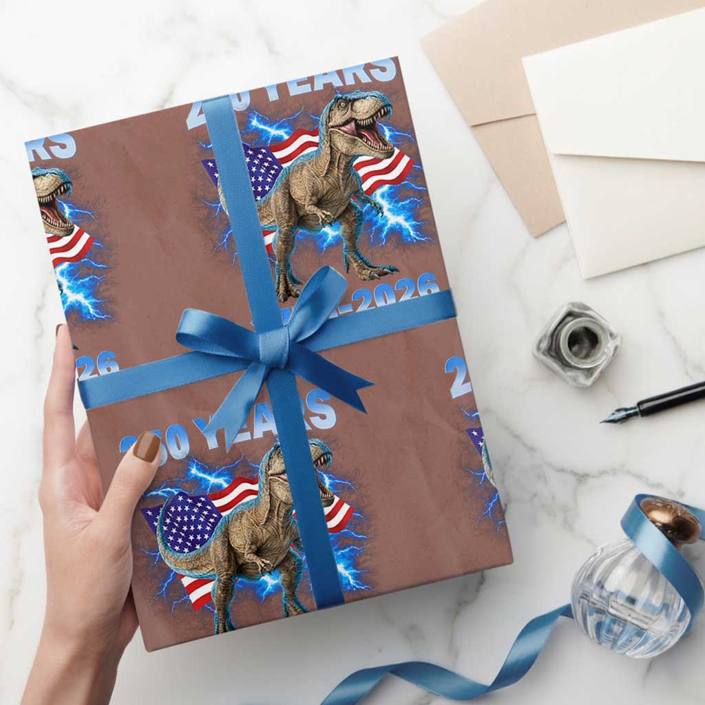 Funny Patriotic Dino Rex 250 Years 1776 2026 Wrapping Paper Roll Dinosaur USA Flag America 250th Anniversary Celebration TS02 Mocha Print Your Wear