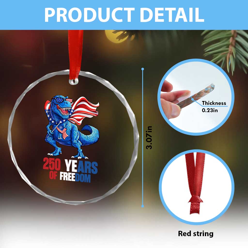 Funny Patriotic Dinosaur Crystal Glass Ornament 250 Years Of Freedom TS12 Print Your Wear