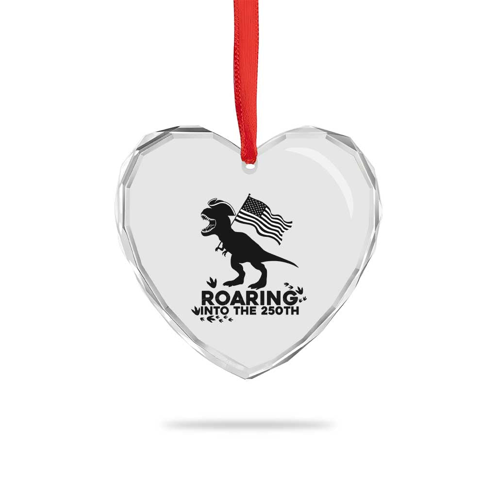 Funny Patriotic Dinosaur Heart Crystal Glass Ornament Roaring Into The 250th Anniversary TS12 Print Your Wear