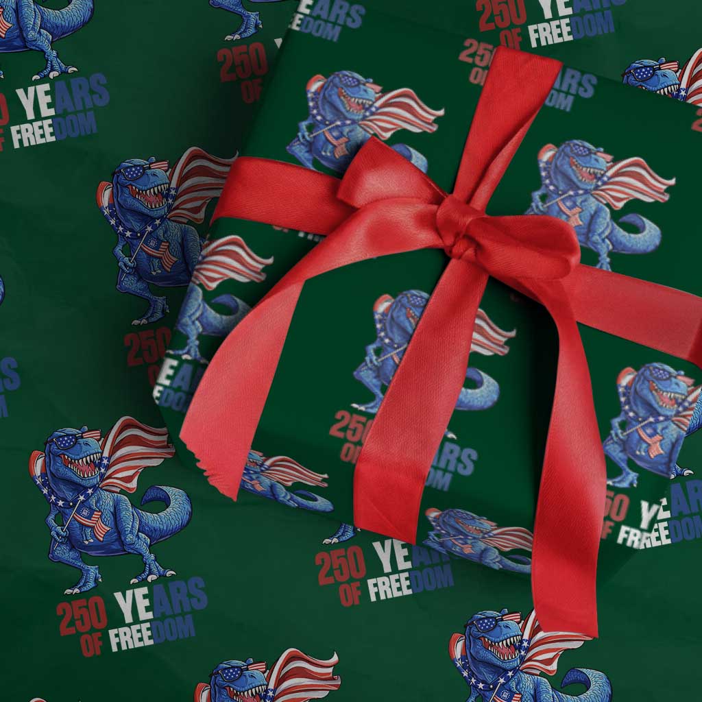 Funny Patriotic Dinosaur Wrapping Paper Roll 250 Years Of Freedom TS12 Green Print Your Wear
