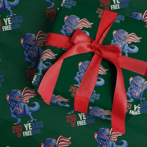 Funny Patriotic Dinosaur Wrapping Paper Roll 250 Years Of Freedom TS12 Green Print Your Wear