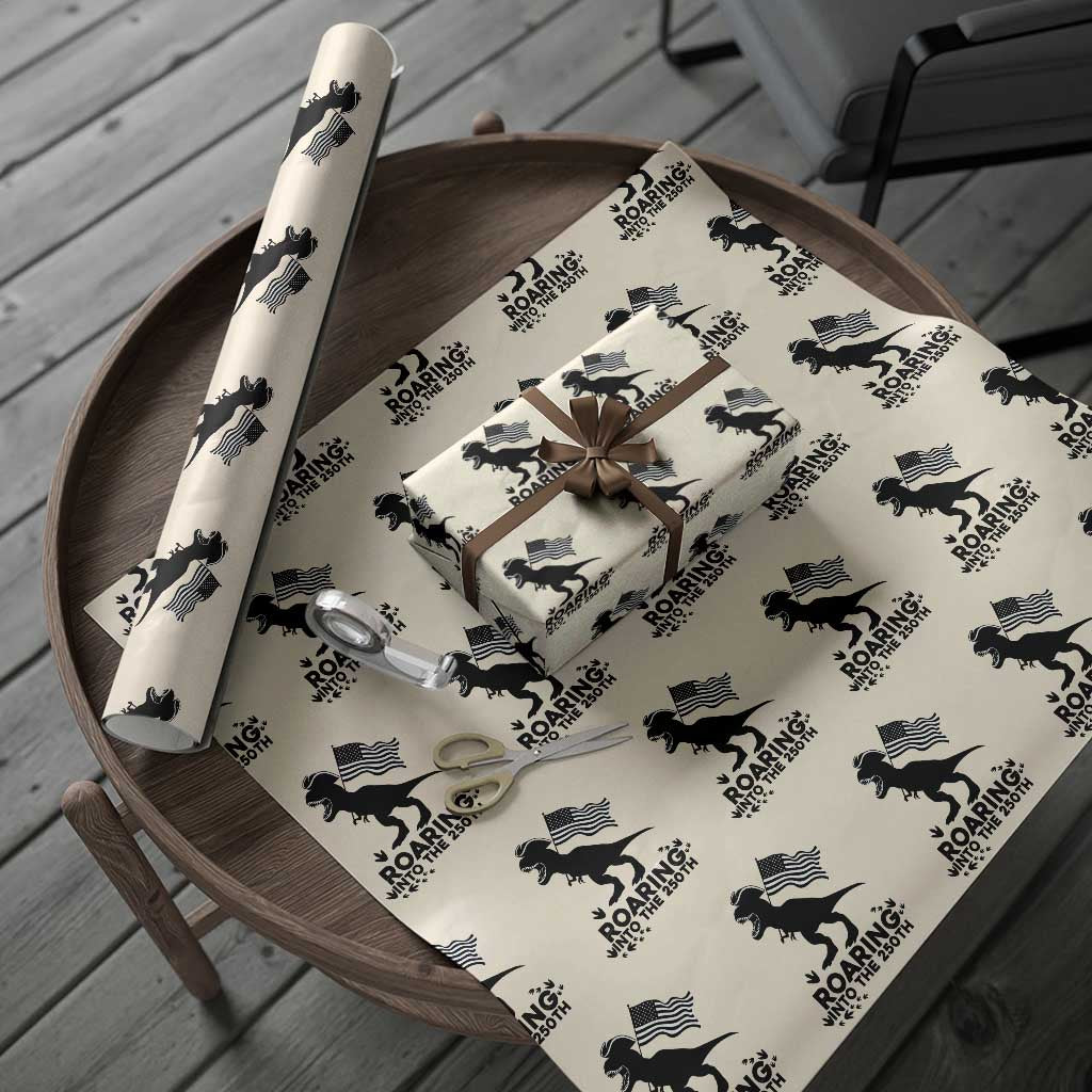 Funny Patriotic Dinosaur Wrapping Paper Roll Roaring Into The 250th Anniversary TS12 Beige Print Your Wear
