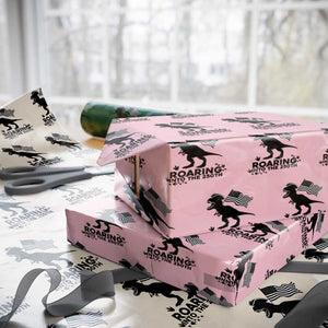 Funny Patriotic Dinosaur Wrapping Paper Roll Roaring Into The 250th Anniversary TS12 Light Pink Print Your Wear
