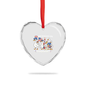 Funny Patriotic Duck Family 4th of July Fireworks Heart Crystal Glass Ornament Did Someone Say Firequacker Word Pun Cute Graphic