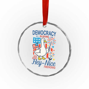 Funny Patriotic Duck Holding Firework Crystal Glass Ornament Funny Democracy Is Dying But Hey Nice Fireworks 4th Of July TS02 Print Your Wear