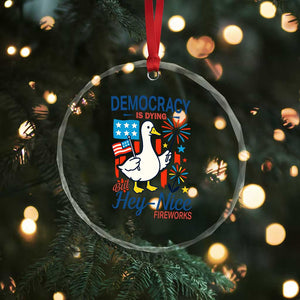 Funny Patriotic Duck Holding Firework Crystal Glass Ornament Funny Democracy Is Dying But Hey Nice Fireworks 4th Of July TS02 Print Your Wear