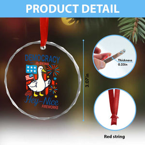 Funny Patriotic Duck Holding Firework Crystal Glass Ornament Funny Democracy Is Dying But Hey Nice Fireworks 4th Of July TS02 Print Your Wear