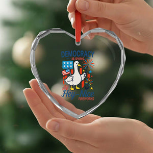 Funny Patriotic Duck Holding Firework Heart Crystal Glass Ornament Funny Democracy Is Dying But Hey Nice Fireworks 4th Of July TS02 Print Your Wear