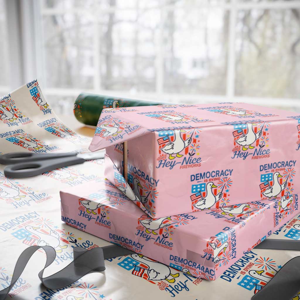 Funny Patriotic Duck Holding Firework Wrapping Paper Roll Funny Democracy Is Dying But Hey Nice Fireworks 4th Of July TS02 Light Pink Print Your Wear