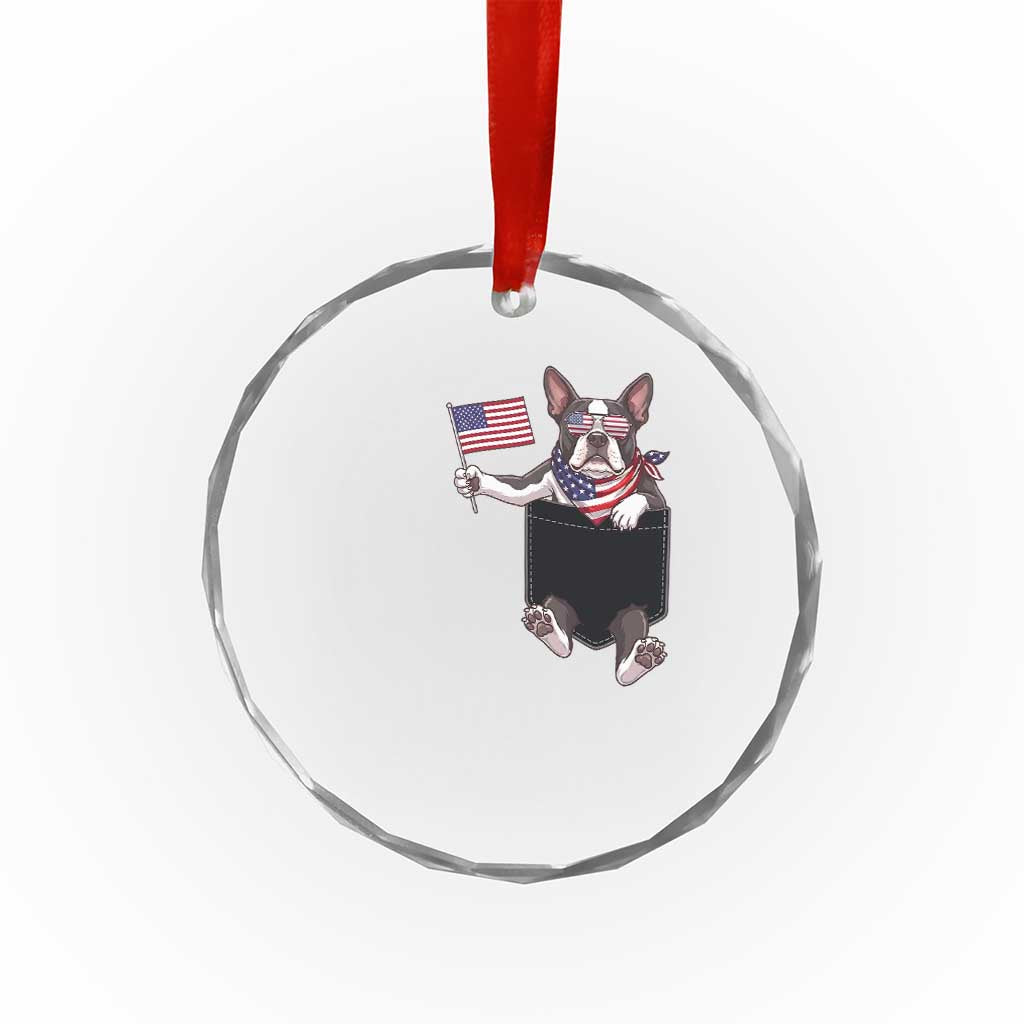 Funny Patriotic French Bulldog in Pocket Graphic Crystal Glass Ornament Cute Frenchie Waving US Flag Sunglasses Faux Summer TS02 Print Your Wear