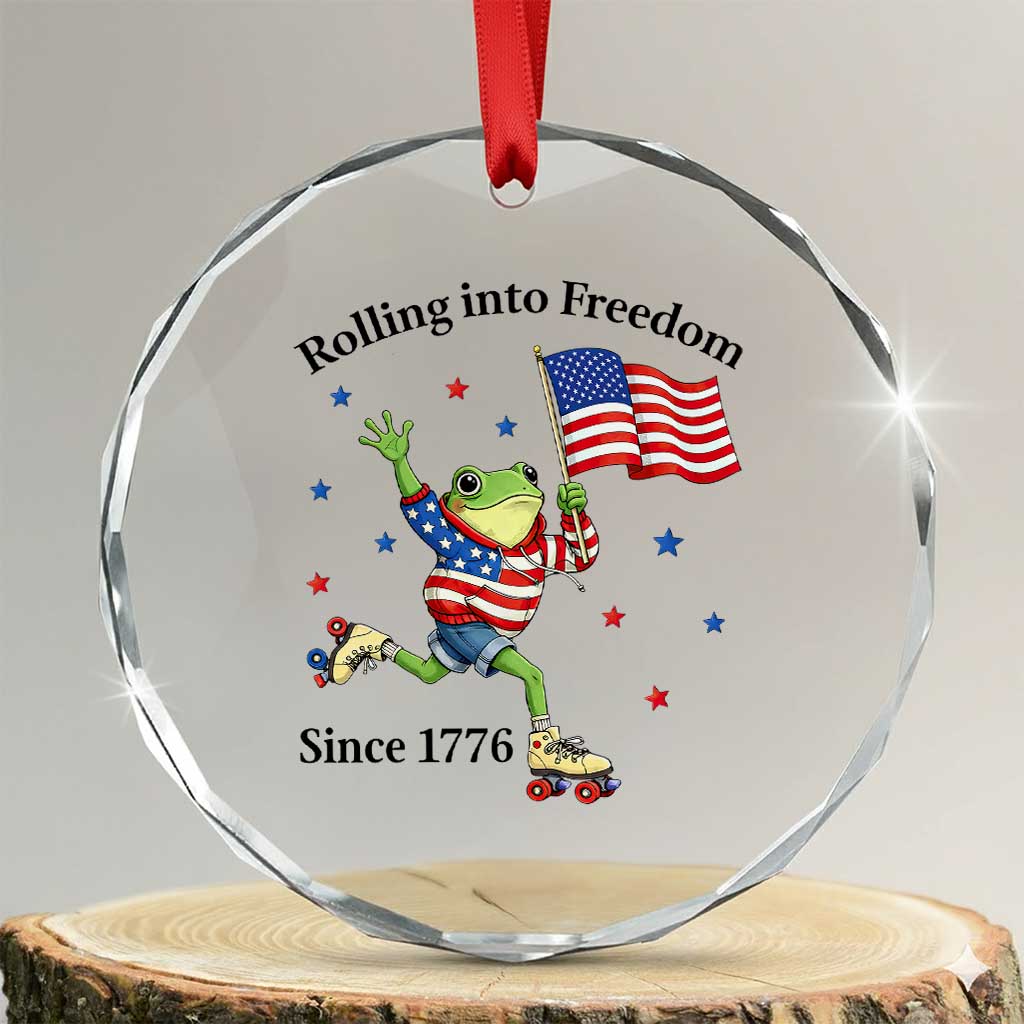 Funny Patriotic Frog Crystal Glass Ornament Rolling Into Freedom Since 1776 TS12 Transparent Glass 3'' Circle Print Your Wear