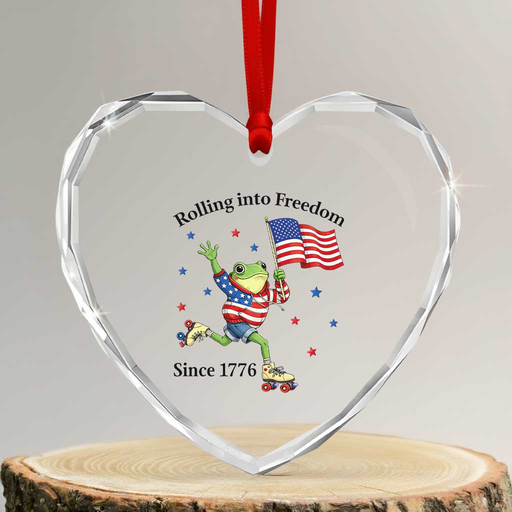 Funny Patriotic Frog Heart Crystal Glass Ornament Rolling Into Freedom Since 1776 TS12 Transparent Glass 3'' Heart Print Your Wear