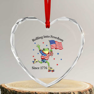 Funny Patriotic Frog Heart Crystal Glass Ornament Rolling Into Freedom Since 1776 TS12 Transparent Glass 3'' Heart Print Your Wear