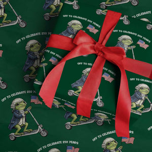 Funny Patriotic Frog Wrapping Paper Roll Off To Celebrate 250 Years Of Freedom TS12 Green Print Your Wear