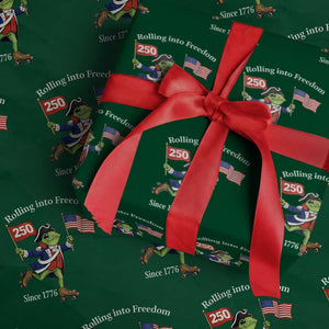 Funny Patriotic Frog Wrapping Paper Roll Rolling Into 250 Years Of Liberty TS12 Green Print Your Wear