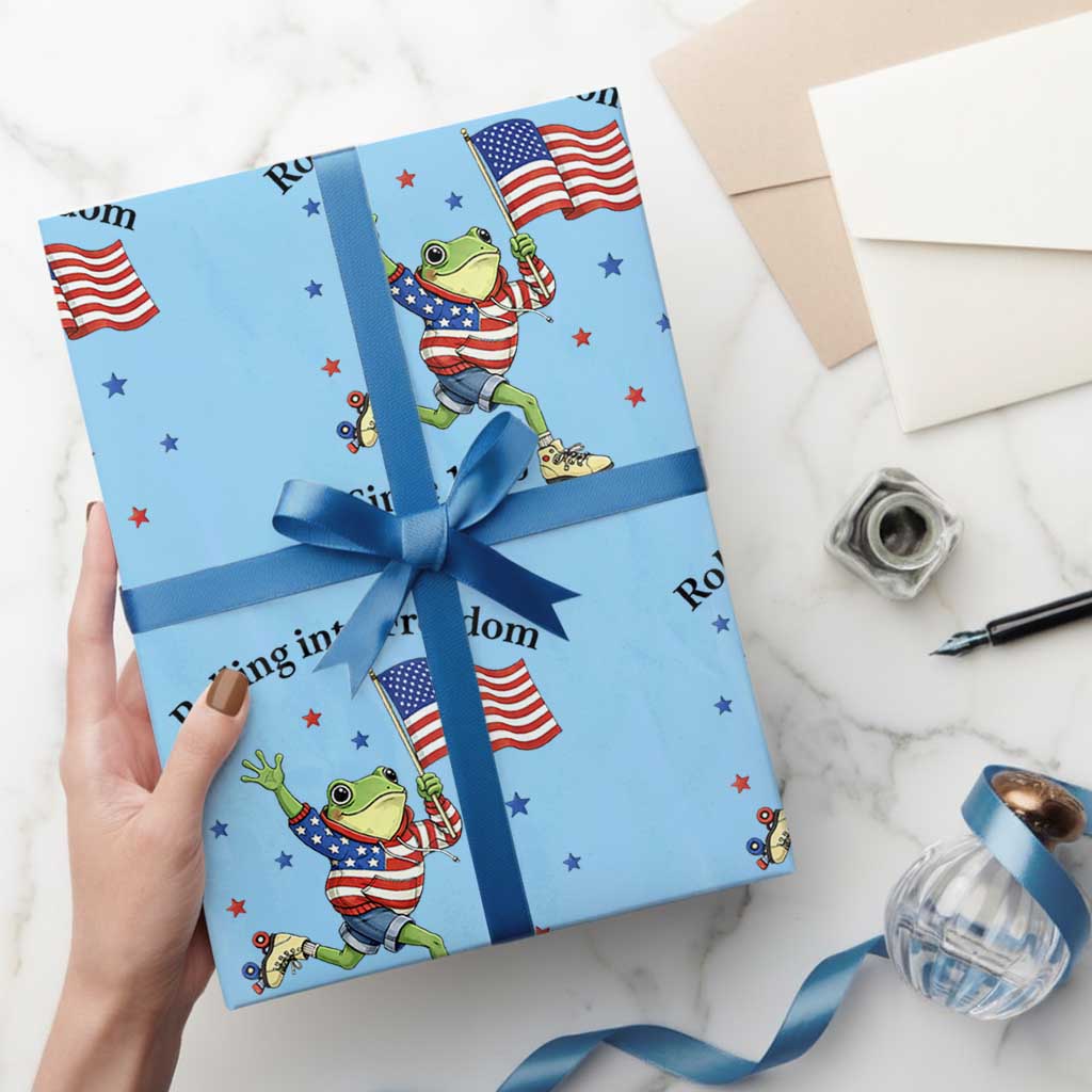Funny Patriotic Frog Wrapping Paper Roll Rolling Into Freedom Since 1776 TS12 Light Blue Print Your Wear