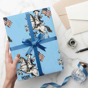 Funny Patriotic Goose Cowboy Wrapping Paper Roll Honk For Freedom TS12 Light Blue Print Your Wear