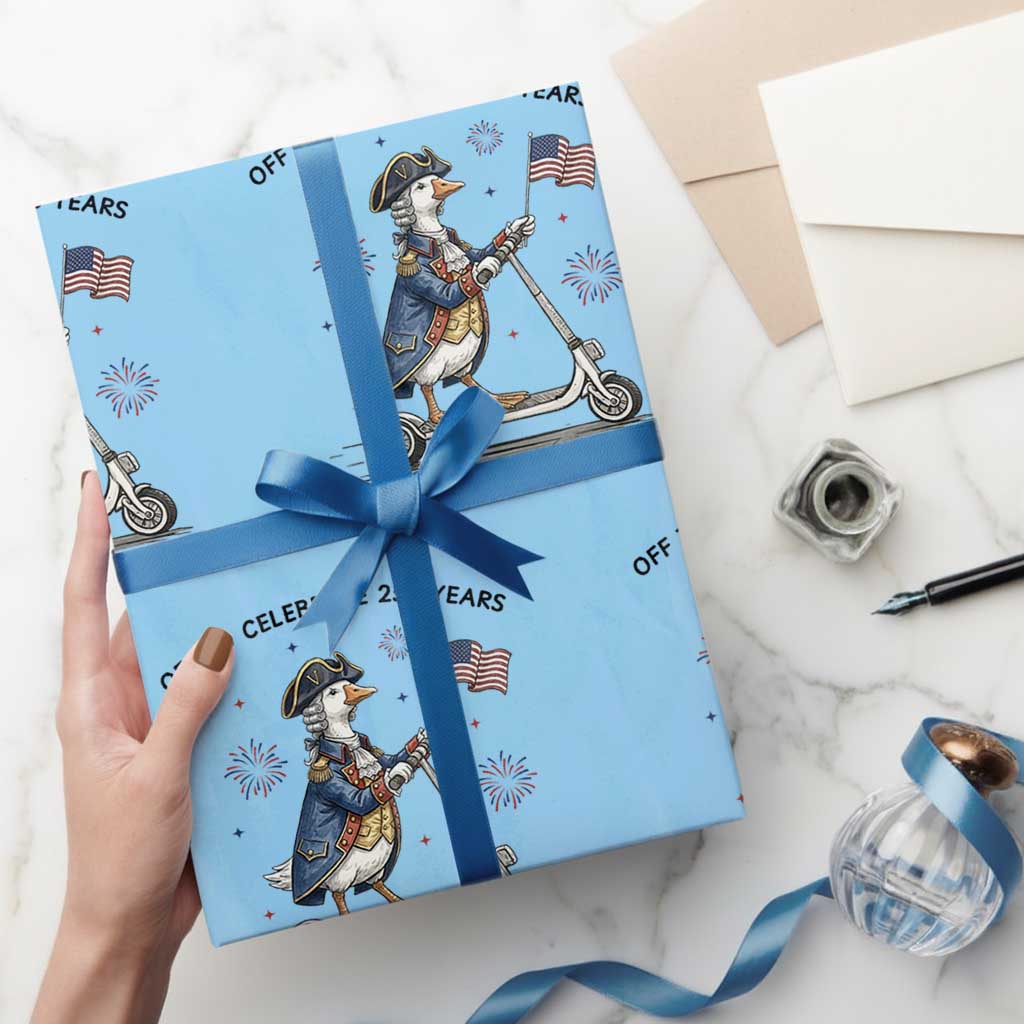 Funny Patriotic Goose Wrapping Paper Roll Off To Celebrate 250 Years TS12 Light Blue Print Your Wear