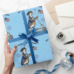 Funny Patriotic Goose Wrapping Paper Roll Off To Celebrate 250 Years TS12 Light Blue Print Your Wear