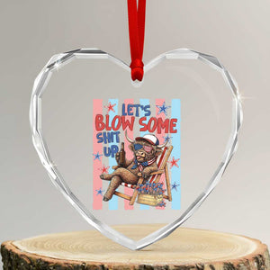 Funny Patriotic Highland Cow Heart Crystal Glass Ornament 4th Of July Fireworks Celebration