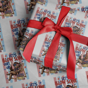 Funny Patriotic Highland Cow Wrapping Paper Roll 4th Of July Fireworks Celebration