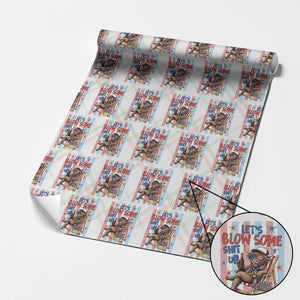 Funny Patriotic Highland Cow Wrapping Paper Roll 4th Of July Fireworks Celebration
